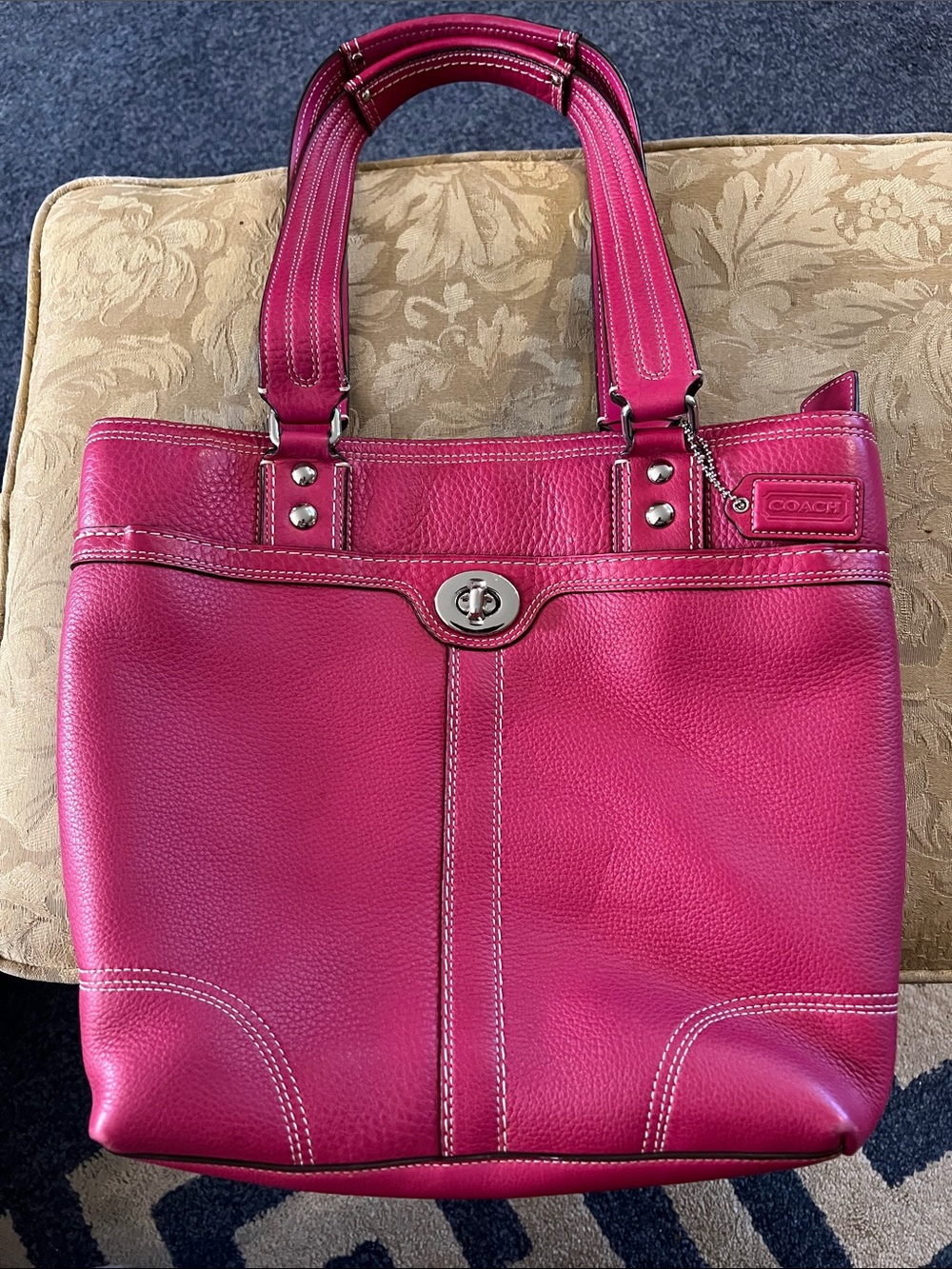 Coach Hamilton Hampton Pebbled Leather Turnlock Tote Pink